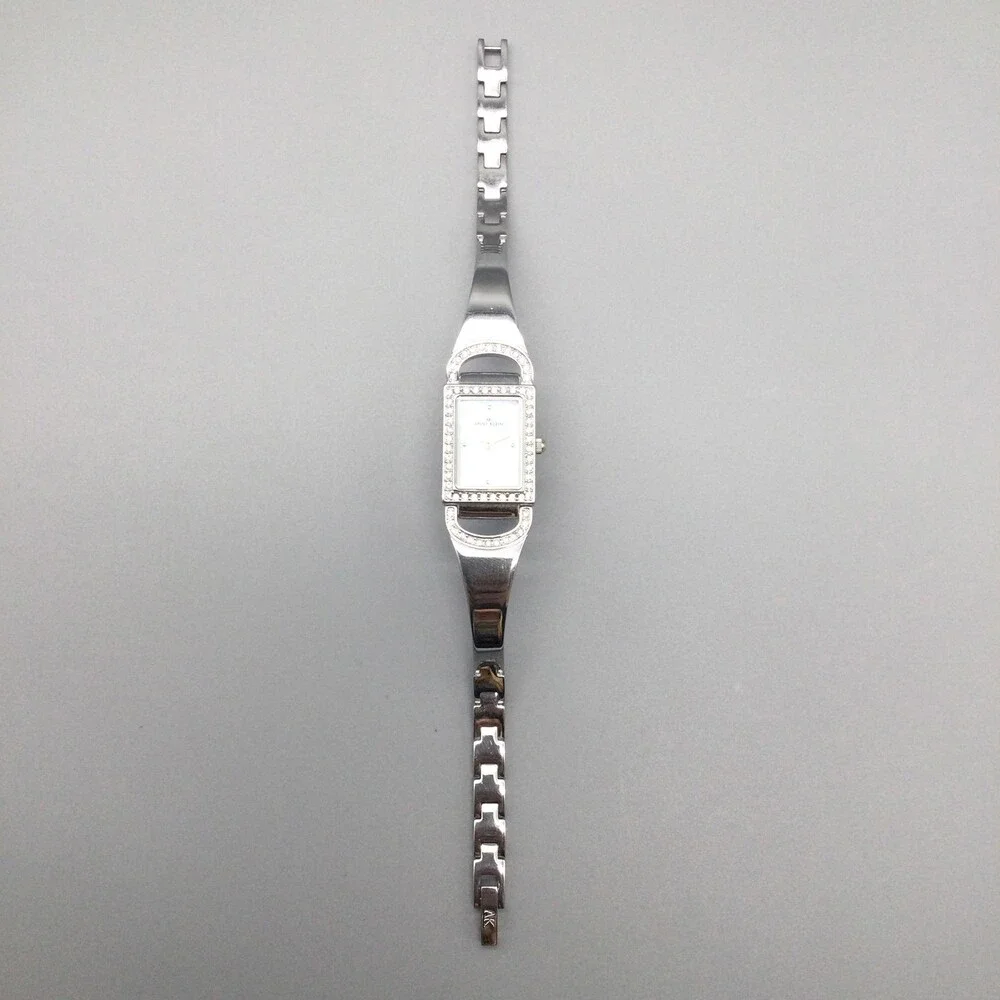 Anne Klein Womens Watch 17mm Silver Tone MOP Rectangular Dial New Battery 6.5